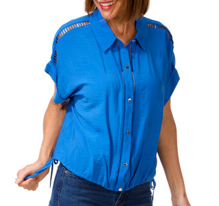 Thumbnail 1: DKNY Women's Short Sleeve Buttoned Drawstring Waist Top 