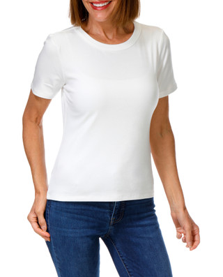 Thumbnail 1: Cyrus Women's Ribbed Comfort Stretch Crew Neck Tee 