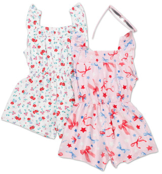 Thumbnail 2: Btween Toddler Girls 2 Pk American & Floral Rompers with Sunglasses 