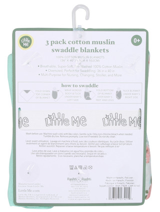 Thumbnail 2: Little Me 3 Pk Cotton Muslin Swaddle Blankets 