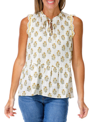 Thumbnail 1: 1. State Women's Crochet Trimmed Tiered Tie Neck Top 