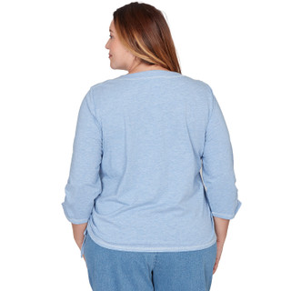 Thumbnail 5: Alfred Dunner Plus 3Q Sleeve Floral Diamond Embroidered Knit Top 