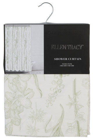 Thumbnail 1: Ellen Tracy 72x72 Botanical Floral Green Shower Curtain 