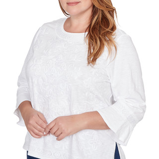 Thumbnail 5: Alfred Dunner Plus 3Q Sleeve Medallion Embroidered Top 