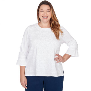 Thumbnail 1: Alfred Dunner Plus 3Q Sleeve Medallion Embroidered Top 