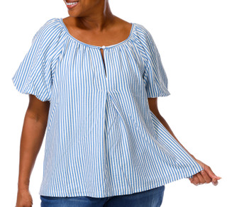 Thumbnail 1: MAX STUDIO Plus Short Sleeve Stripe Top 