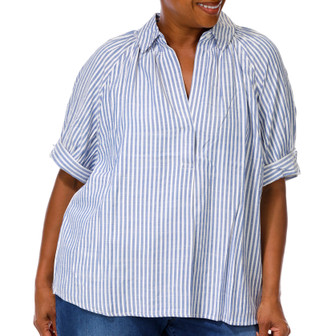 Thumbnail 1: MAX STUDIO Plus Short Sleeve Stripe Top 