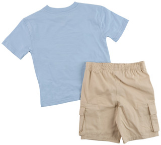 Thumbnail 2: Kids Headquarters Little Boy's 2 Pc Short Sleeve Shark Tee Cargo Set 
