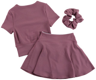 Thumbnail 2: 90 Degree Big Girl's 3 Pc Short Sleeve Crossover Pipping Top Skort Set 