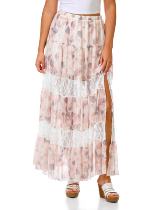Thumbnail 1: SECONDARY Juniors Chiffon Lace Inset Maxi Skirt 