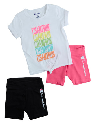 Thumbnail 1: Champion Little Girl's 3 Pc Tee & Shorts Set  