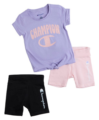 Thumbnail 1: Champion Little Girl's 3 Pc Tee & Shorts Set  