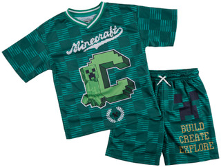 Thumbnail 1: Minecraft Big Boy's 2 Pc Short Sleeve Creeper Soccer Set 
