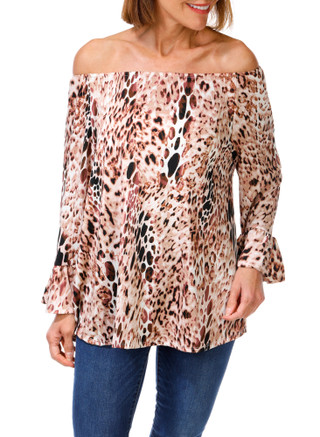 Thumbnail 1: Ava & Grace Women's 3/4 Bell Sleeve Elastic Neckline Print Top 