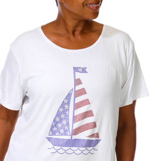 Thumbnail 2: ILU Women's Plus Americana Rhinestone Sailboat Top  