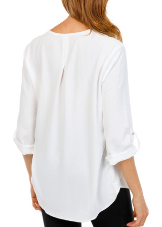 Thumbnail 4: Grand & Greene Women's 3/4 Sleeve Roll Tab Split Neck Top 