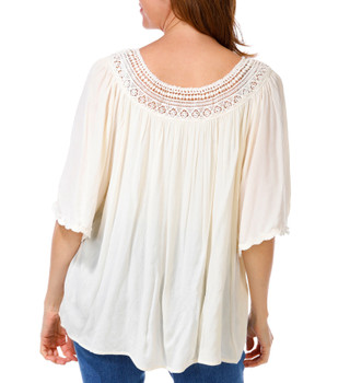 Thumbnail 2: Chelsea & Theodore Women's Short Sleeve Gauze Lace Trim Top 