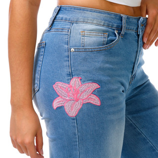 Thumbnail 3: SUNKISSED DENIM Juniors Embroidered Hibiscus Wide Leg Jeans 