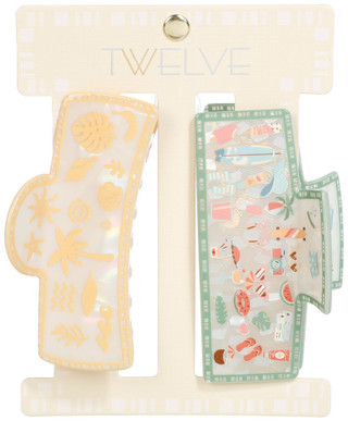 Thumbnail 2: TWELVE 2 Pk Beachy Hair Claw Clips Set 