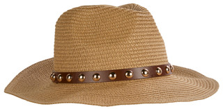 Thumbnail 1: Nicole Miller Brown Stud Band Straw Cowboy Hat 