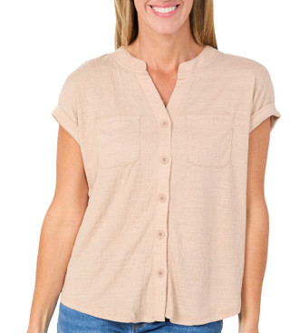 Thumbnail 1: Cable & Gauge Women's Short Sleeve Crinkle Camp Shirt 