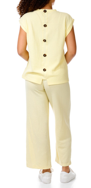 Thumbnail 2: Status by Chenault Women's 2 Pc Short Sleeve Ribbed Top & Pants Set 