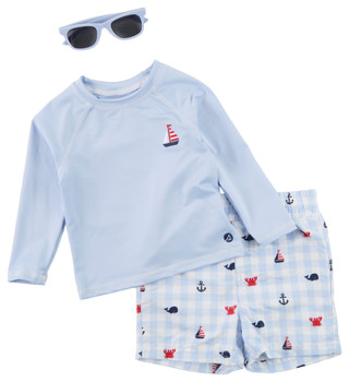 Thumbnail 1: Sperry Baby Boy's 3 Pc Long Sleeve Rash Guard Short Set 