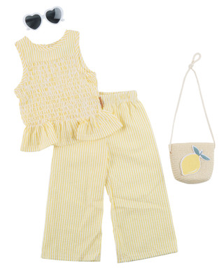 Thumbnail 1: Lila & Jack 4 Pc Toddler Girls Sleeveless Seersucker Lemon Top Pant Set 