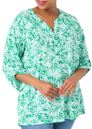 Thumbnail 1: Coral Bay Plus 3Q Sleeve Henley Waffle Top 