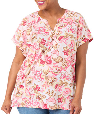 Thumbnail 1: Coral Bay Plus Short Sleeve Henley Waffle Top 