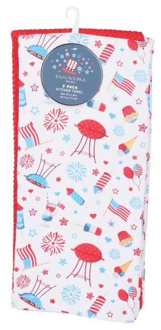 Thumbnail 1: Rockhill Home 3 Pk Americana BBQ & Solid Kitchen Towels 