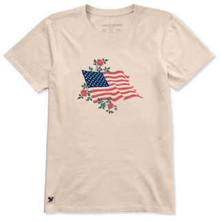 Thumbnail 1: Life is Good Women's Red Rose American Flag Tee 