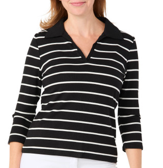 Thumbnail 1: Cyrus Women's 3Q Sleeve Johnny Collar Ribbed Top 