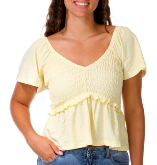 Thumbnail 1: DISCREET Juniors Short Sleeve Pointelle Smock Bust Babydoll Top 
