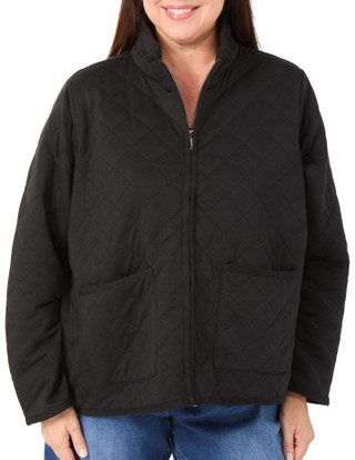 Thumbnail 1: Onque Casual Women's Plus Long Sleeve Big Diamond Quilted Zip Up Jacket 