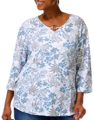 Thumbnail 3: Coral Bay Plus 3/4 Sleeve Floral V Neck Ring Top 