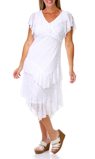 Thumbnail 3: Rabbit Rabbit Women's Stretch Lace Hanky Hem Midi Dress 
