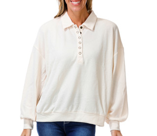 Thumbnail 3: J.O.A Junior's Long Sleeve Half Buttoned Pull Over Sweater 
