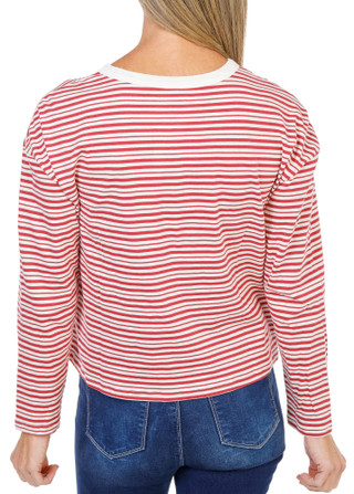 Thumbnail 1: BUNULU Women's Long Sleeve Ribbed Collar Striped Top  