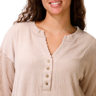 Thumbnail 1: J.O.A Junior's Long Sleeve Ribbed Henley Top 