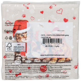 Thumbnail 1: Boston International 40 Ct Christmas Kittens Napkins  