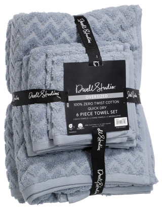 Thumbnail 2: DWELL 6 Pc Cotton Chevron Bath Towel Set 