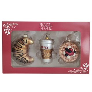 Thumbnail 2: Magical Season Coffee & Pastry Glass Ornament Set - 3 Piece 