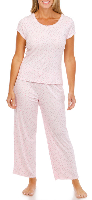 Thumbnail 3: Laura Ashley Women's Short Sleeve Wide Crop Pant Sleep Set 