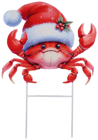 Thumbnail 1: Brighten the Season 26 In Crab w/ Santa Hat Christmas Garden Stake  