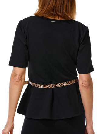 Thumbnail 3: NINE WEST Women's Elbow Sleeve Peblum Top w/ Cheetah Print Belt  