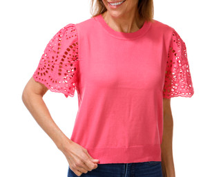 Thumbnail 3: Nanette Lepore Women's Short Eyelet Flutter Sleeve Knit Top 