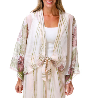 Thumbnail 4: BUNULU Women's Tie Front Kimono Top 