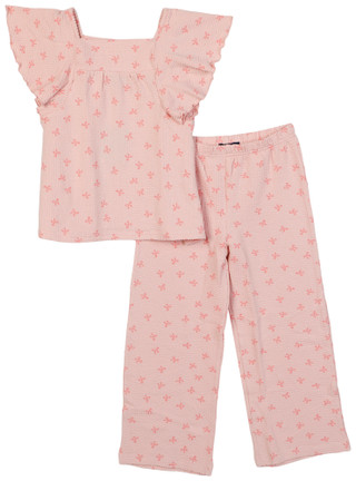 Thumbnail 1: Andy & Evan Little Girls 2 Pc Textured Bow Pants Set 
