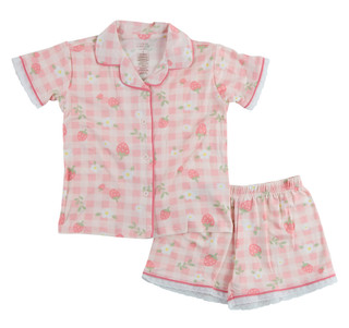 Thumbnail 2: Cutie Pie Baby 2 Pc Toddler Girls Strawberry Button Up Short Pajama Set  